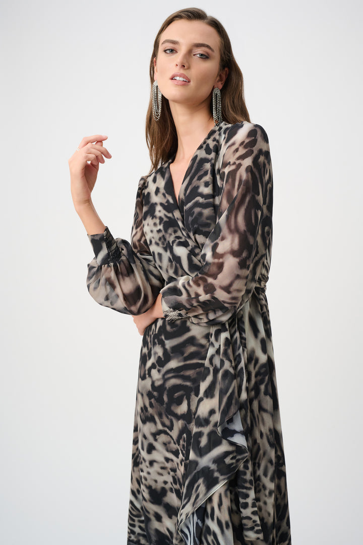 Chiffon Printed Fit and Flare Wrap Dress Style 263739