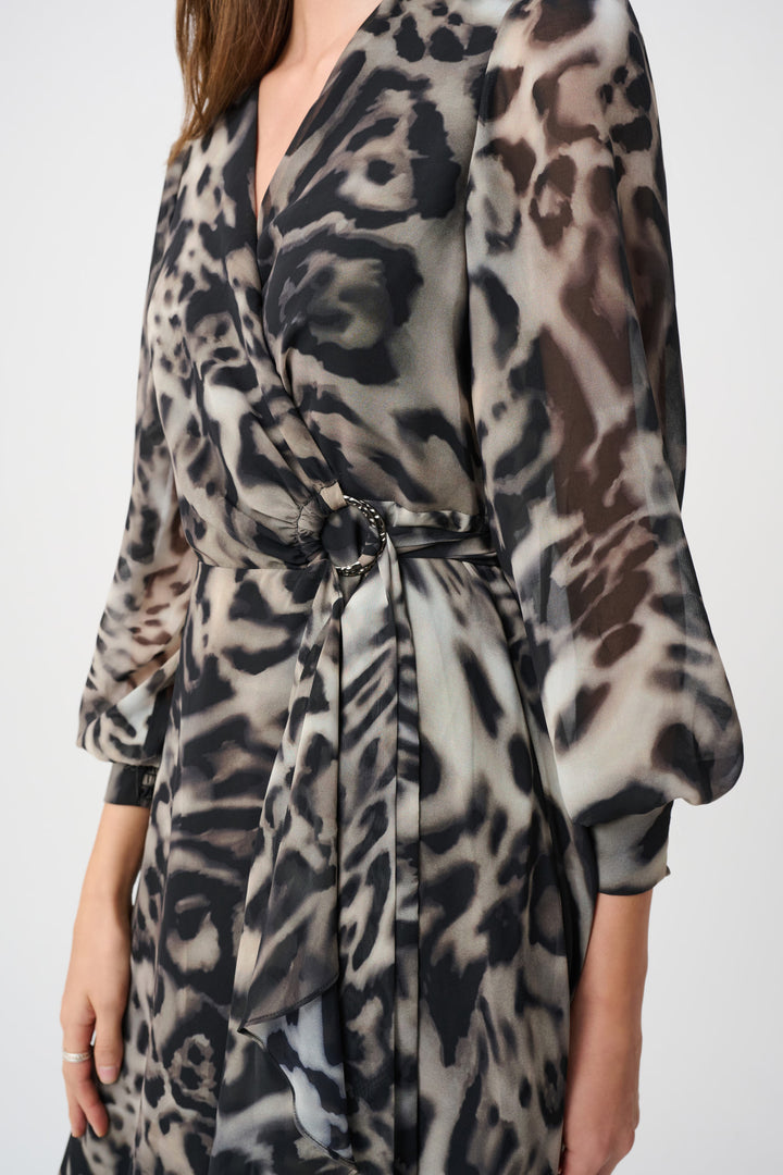 Chiffon Printed Fit and Flare Wrap Dress Style 263739