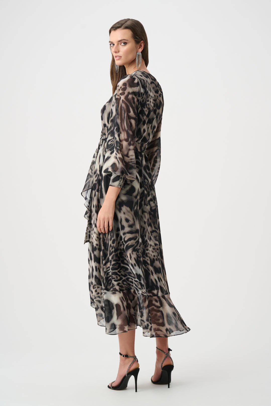 Chiffon Printed Fit and Flare Wrap Dress Style 263739