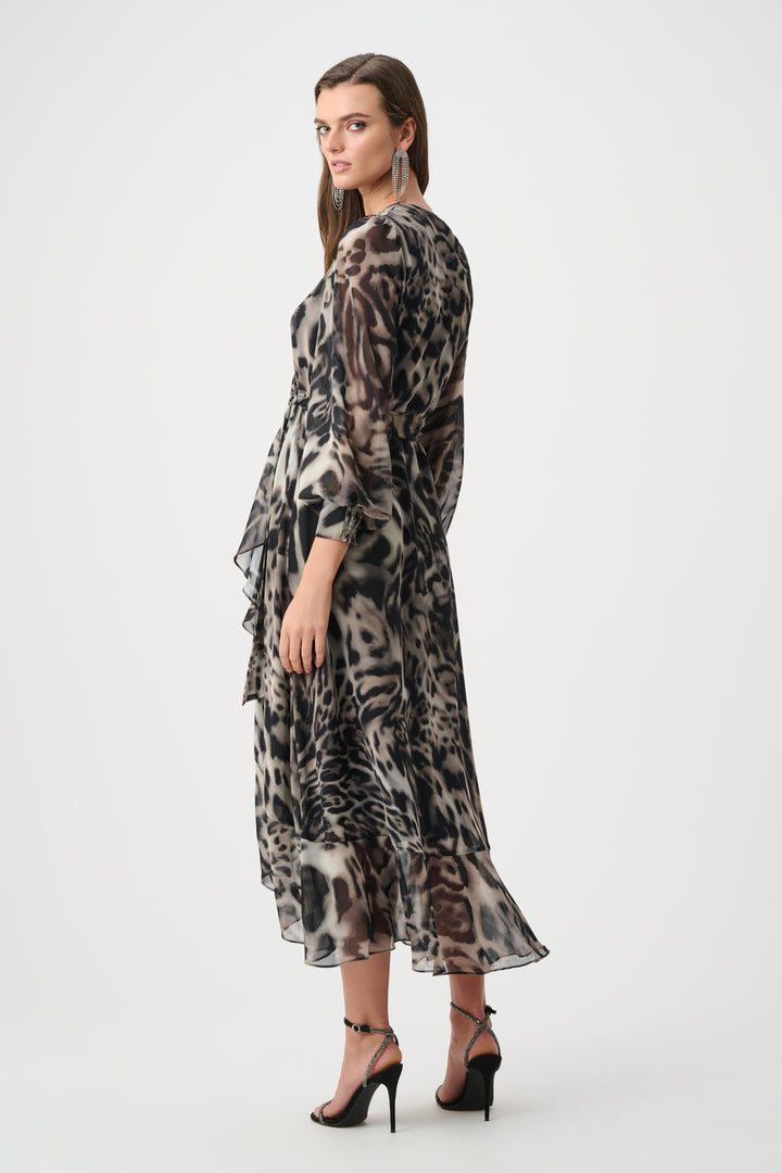 Chiffon Printed Fit and Flare Wrap Dress Style 263739