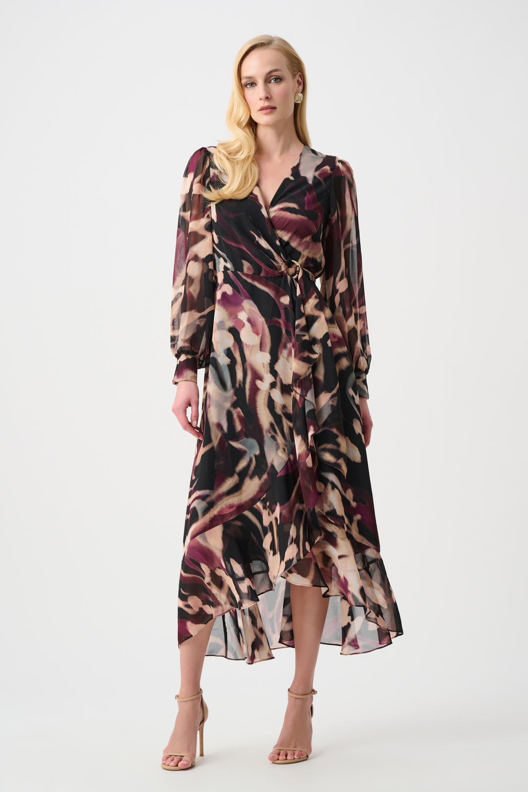 Chiffon Printed Fit and Flare Wrap Dress Style 263739