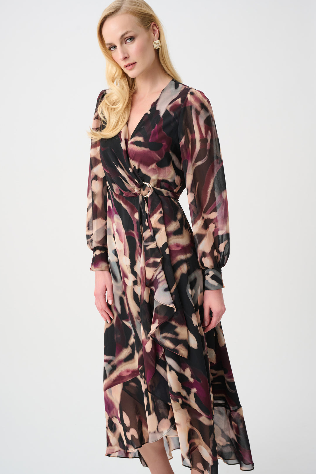 Chiffon Printed Fit and Flare Wrap Dress Style 263739