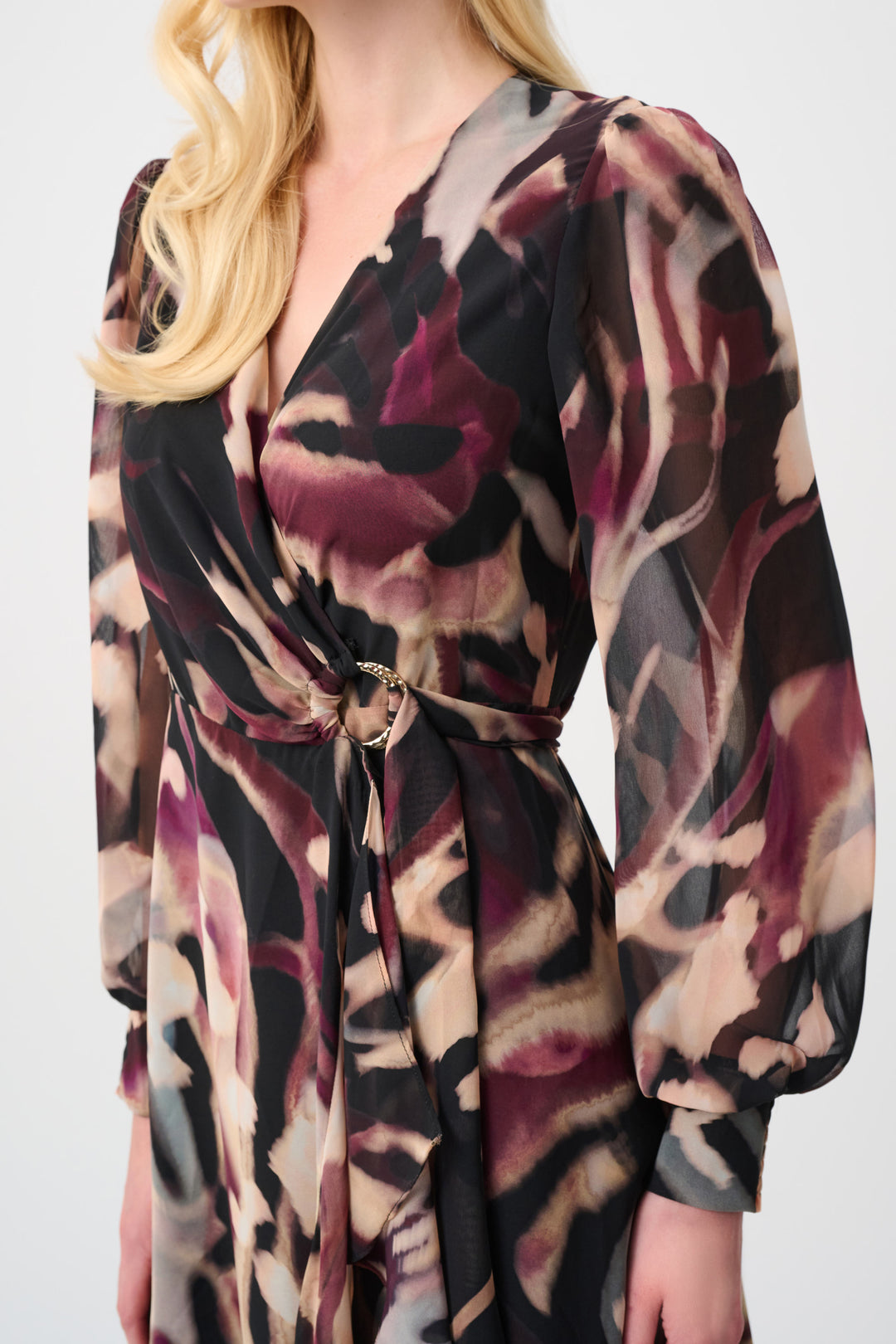 Chiffon Printed Fit and Flare Wrap Dress Style 263739