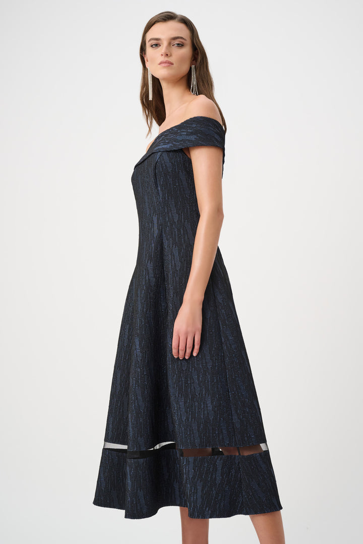 Foil-Textured Jacquard Off-Shoulder Fit and Flare Dress Style 263742