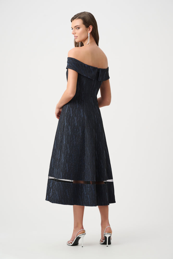 Foil-Textured Jacquard Off-Shoulder Fit and Flare Dress Style 263742