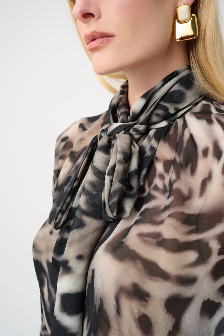 Chiffon Animal Print Boxy Top With Bow Tie Style 263743