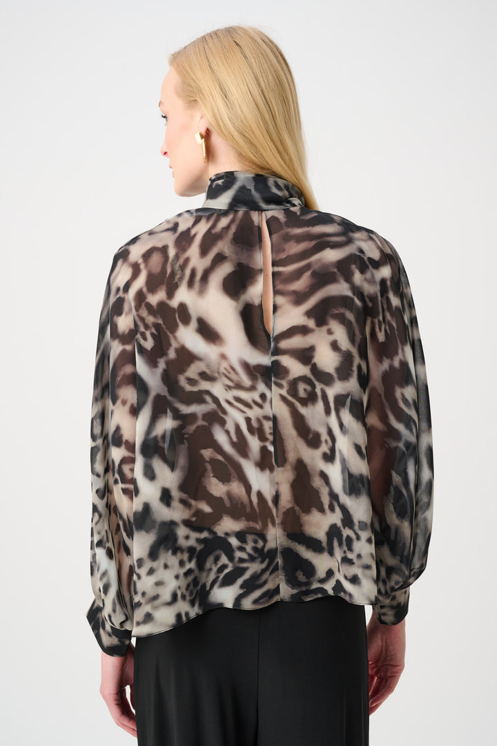 Chiffon Animal Print Boxy Top With Bow Tie Style 263743