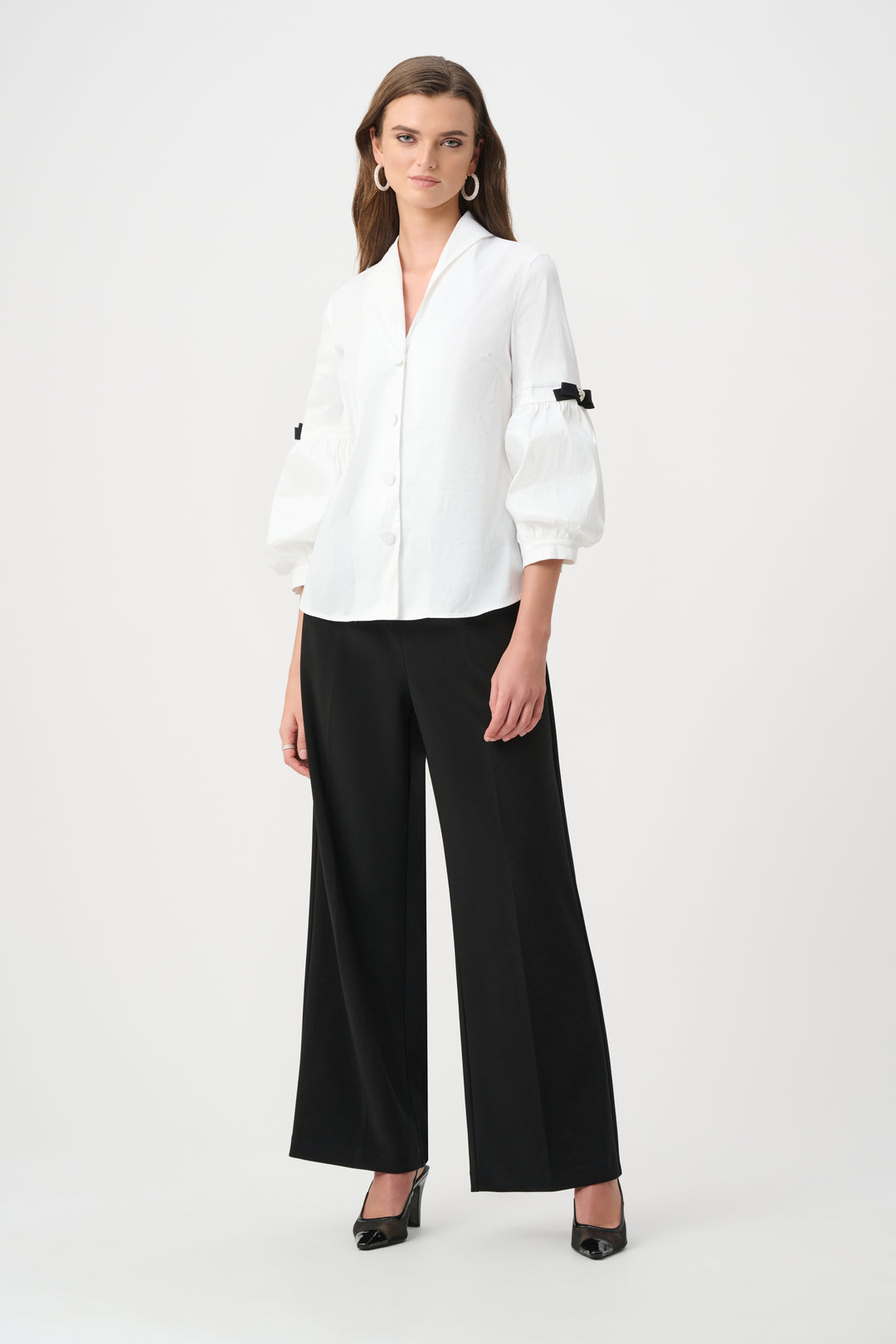 Stretch Taffeta Fitted Blouse With Rhinestone Buttons Style 263744