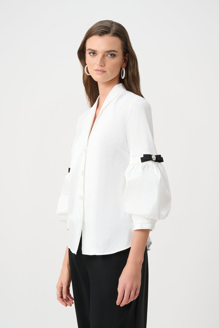 Stretch Taffeta Fitted Blouse With Rhinestone Buttons Style 263744