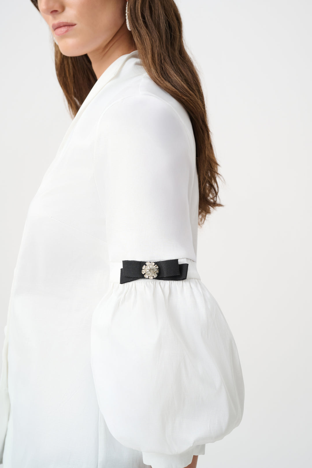 Stretch Taffeta Fitted Blouse With Rhinestone Buttons Style 263744