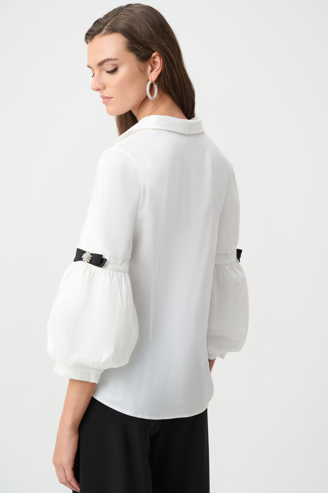 Stretch Taffeta Fitted Blouse With Rhinestone Buttons Style 263744