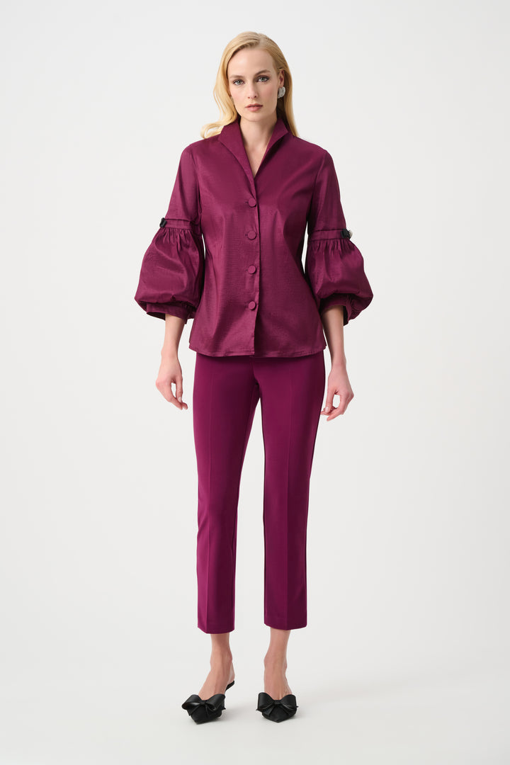 Stretch Taffeta Fitted Blouse With Rhinestone Buttons Style 263744