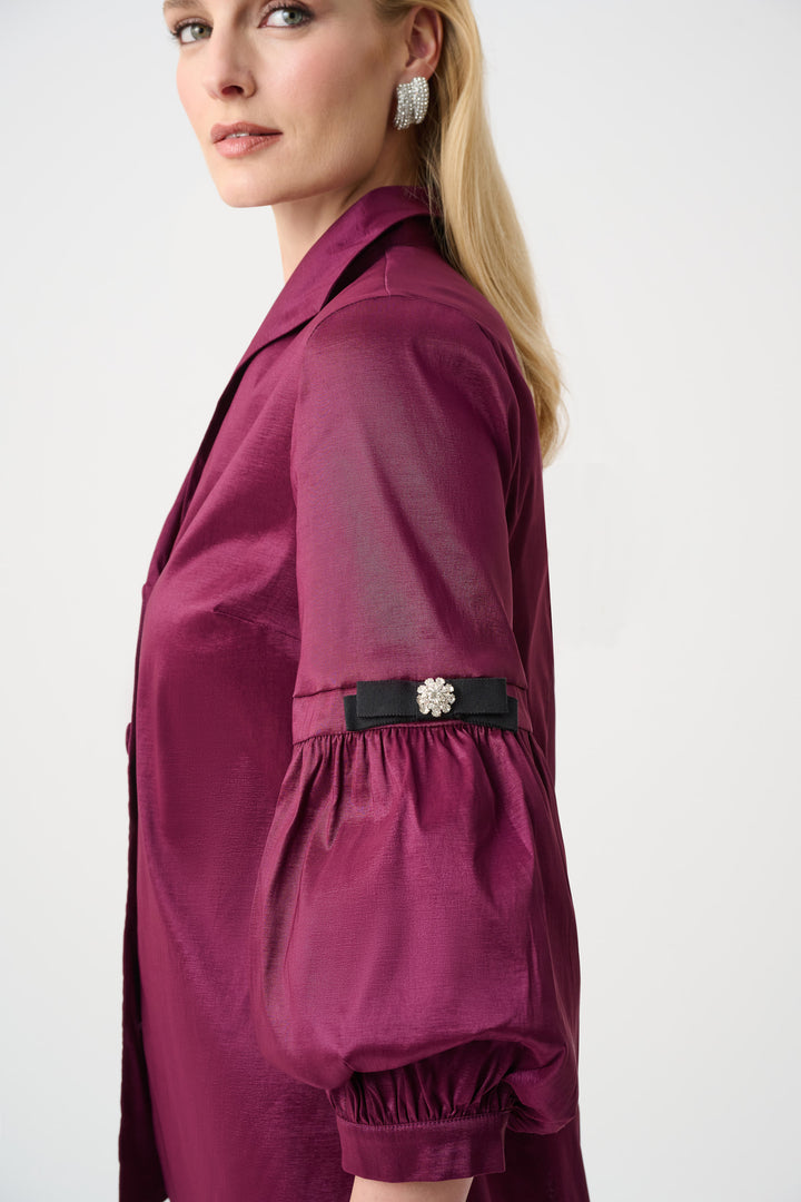 Stretch Taffeta Fitted Blouse With Rhinestone Buttons Style 263744