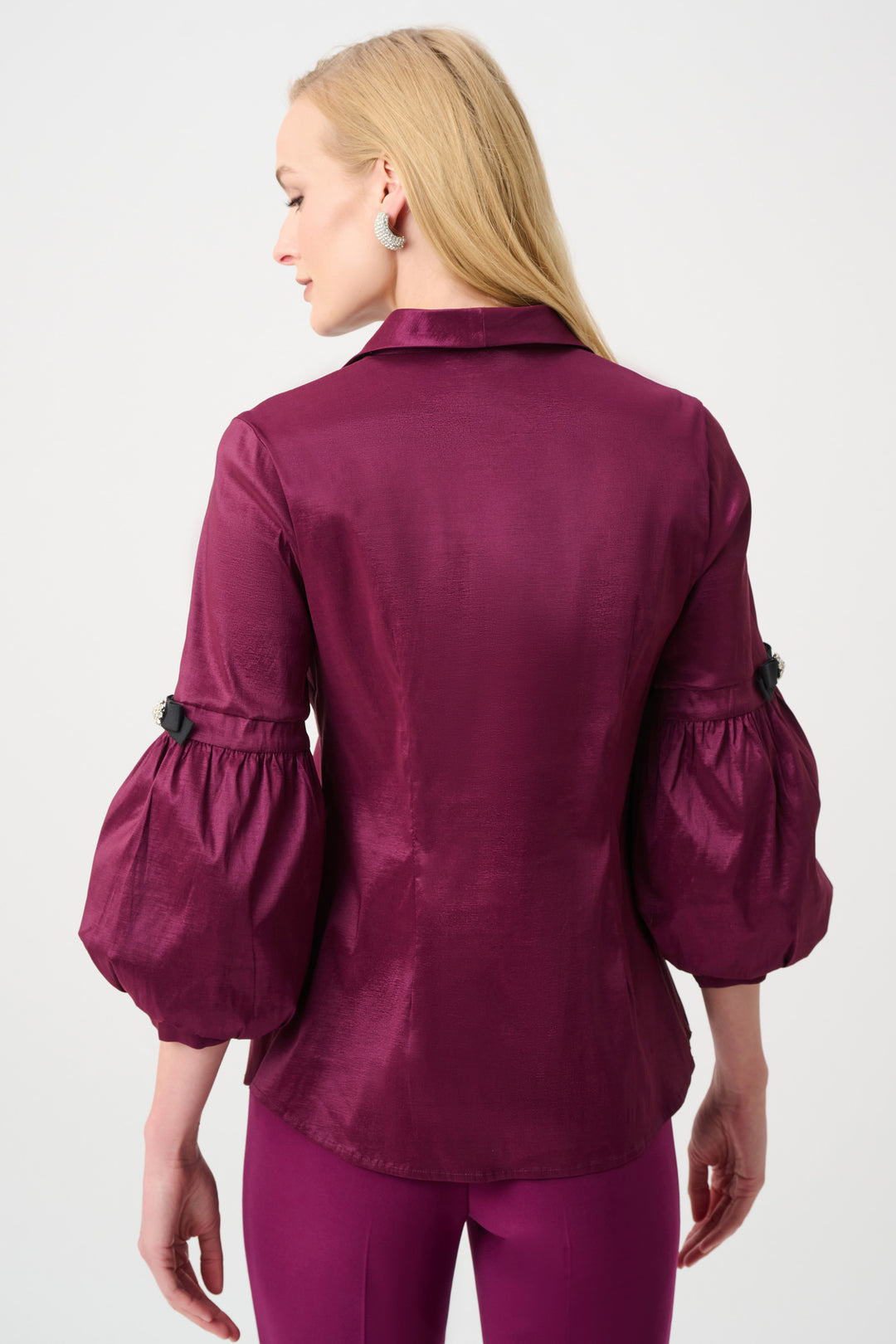 Stretch Taffeta Fitted Blouse With Rhinestone Buttons Style 263744
