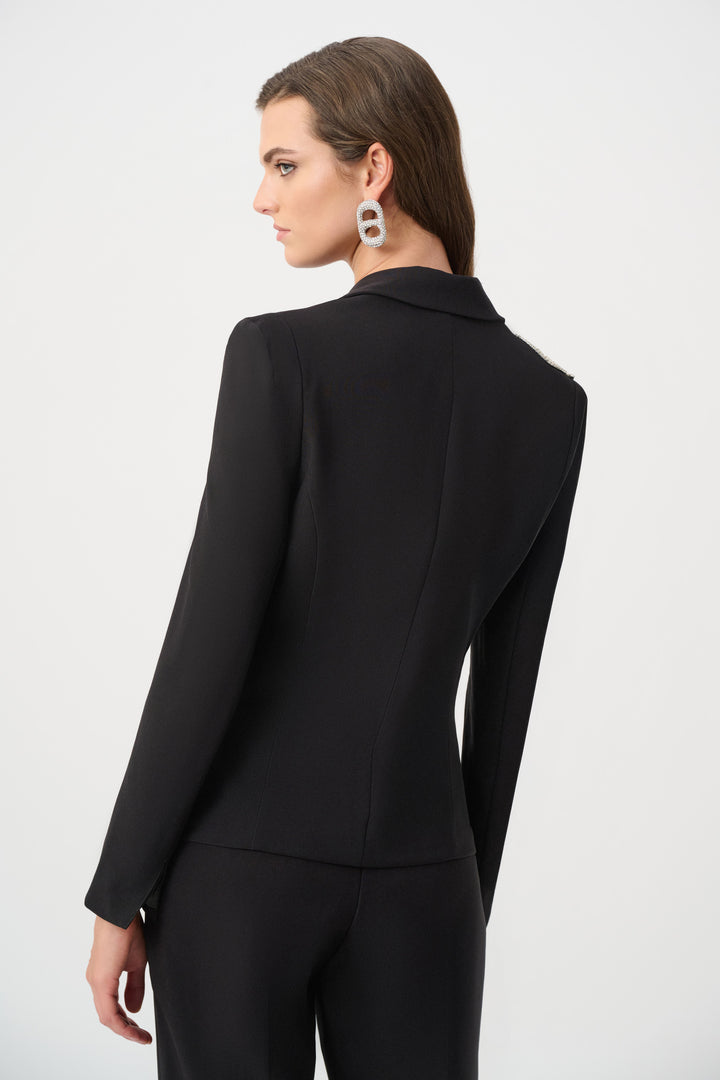 Lux Twill Fitted Blazer With Rhinestone Appliqué Style 263745