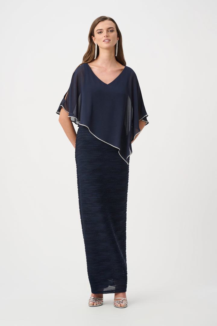 Sparkle Cascade Gown With Chiffon Poncho Overlay Style 263748