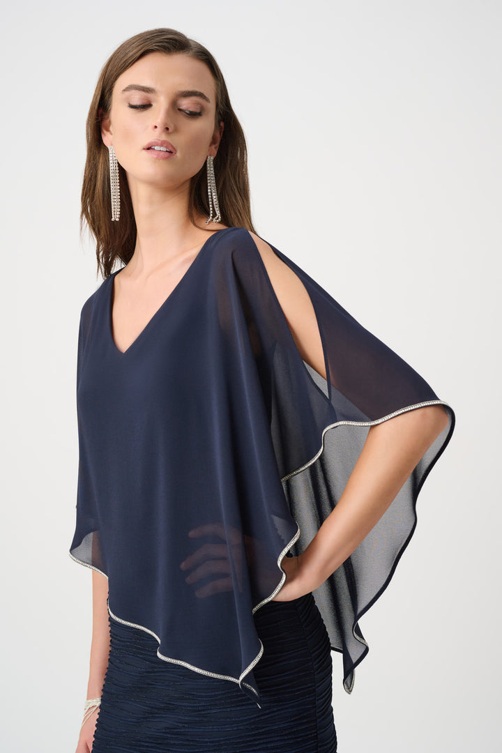 Sparkle Cascade Gown With Chiffon Poncho Overlay Style 263748