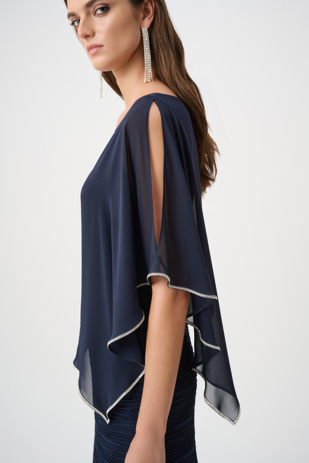 Sparkle Cascade Gown With Chiffon Poncho Overlay Style 263748