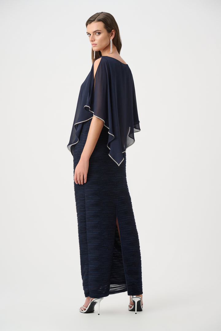 Sparkle Cascade Gown With Chiffon Poncho Overlay Style 263748