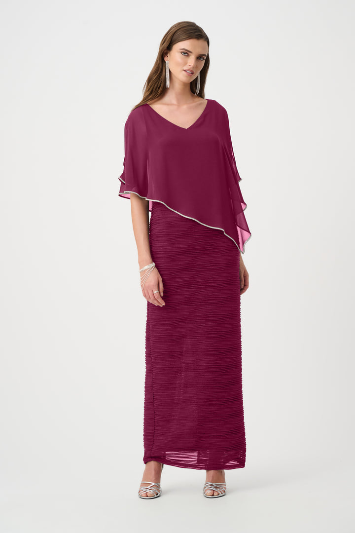 Sparkle Cascade Gown With Chiffon Poncho Overlay Style 263748