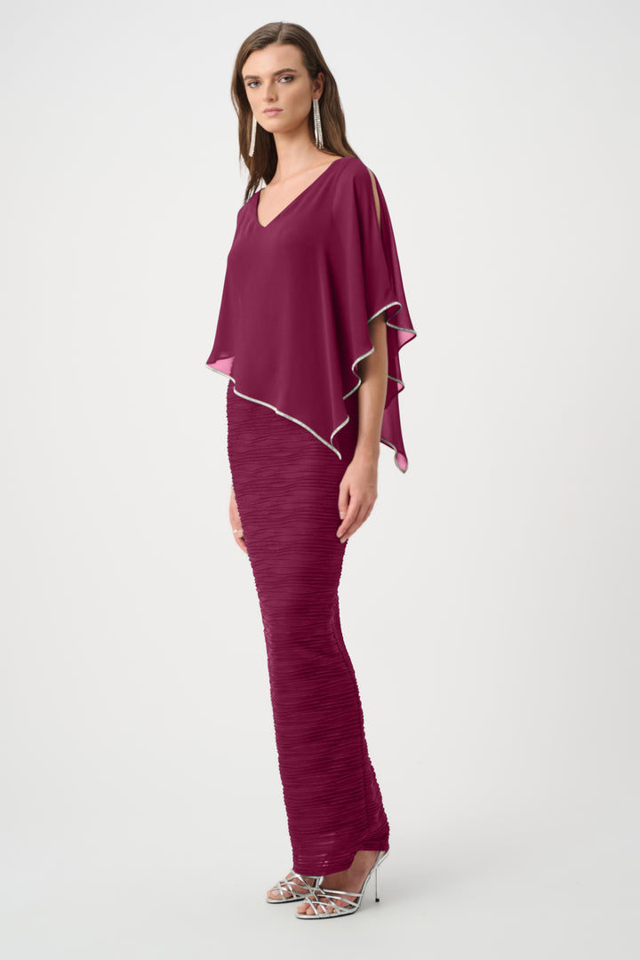 Sparkle Cascade Gown With Chiffon Poncho Overlay Style 263748