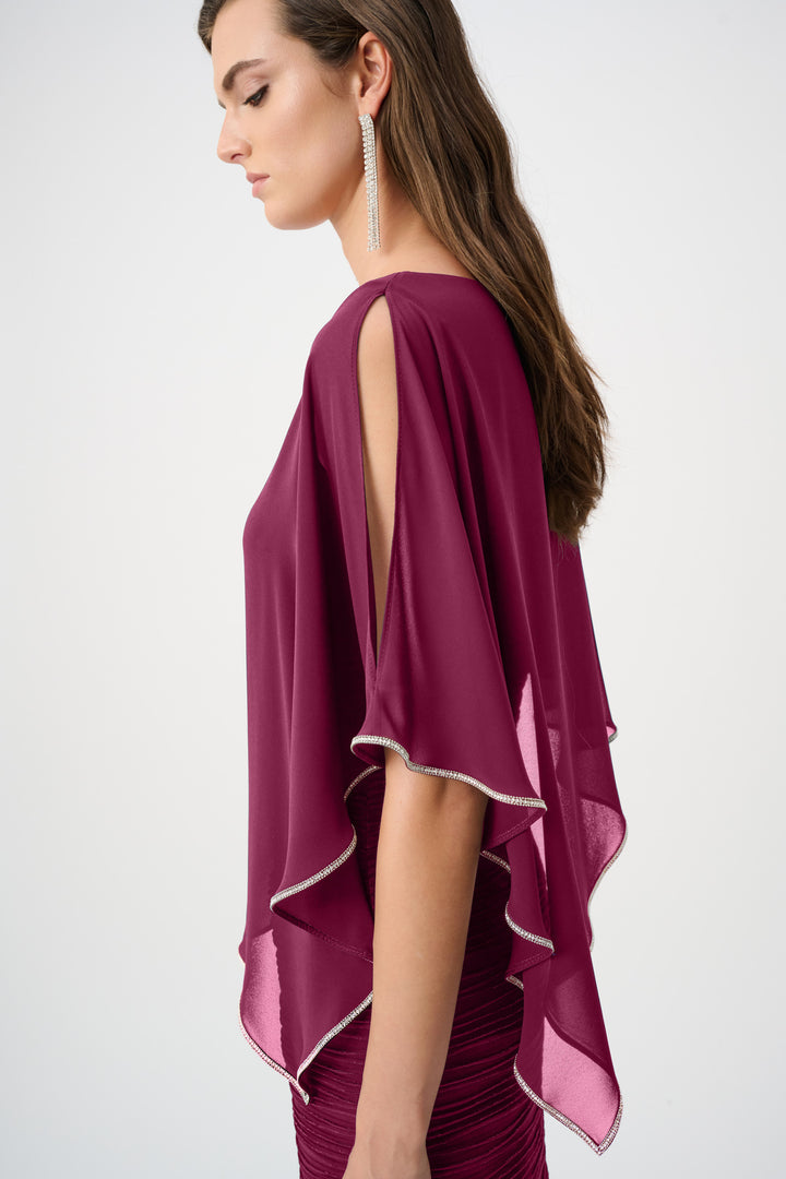 Sparkle Cascade Gown With Chiffon Poncho Overlay Style 263748
