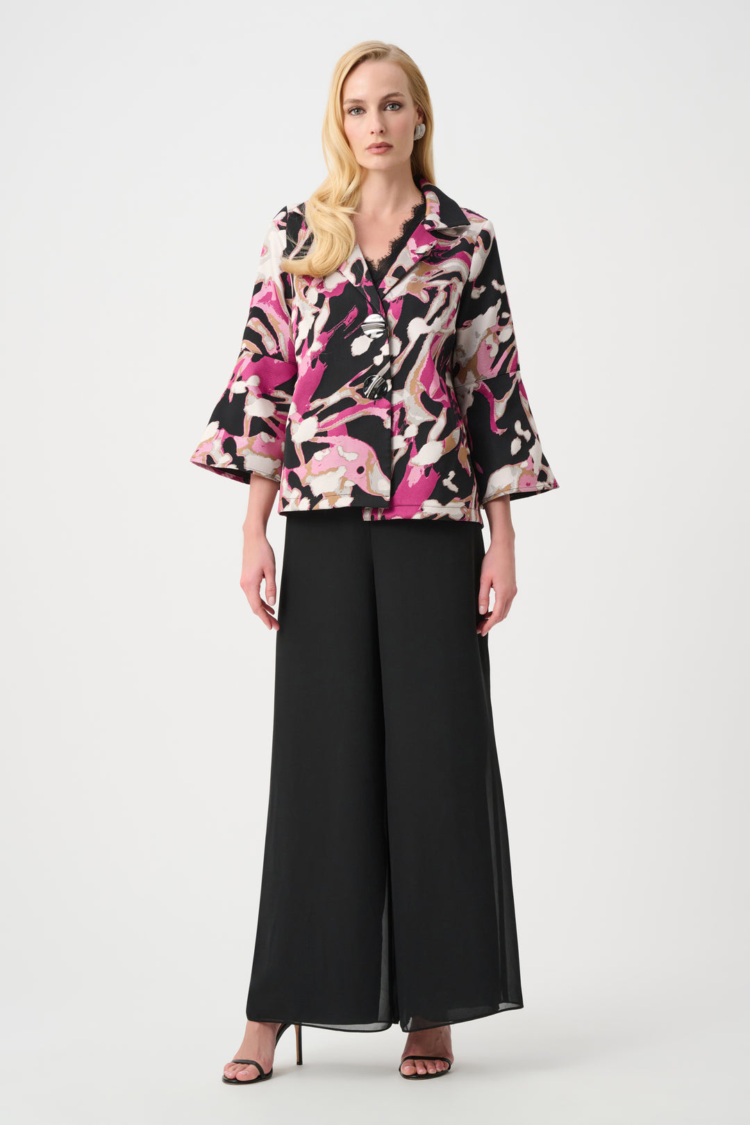 Jacquard Abstract Print Trapeze Jacket Style 263759