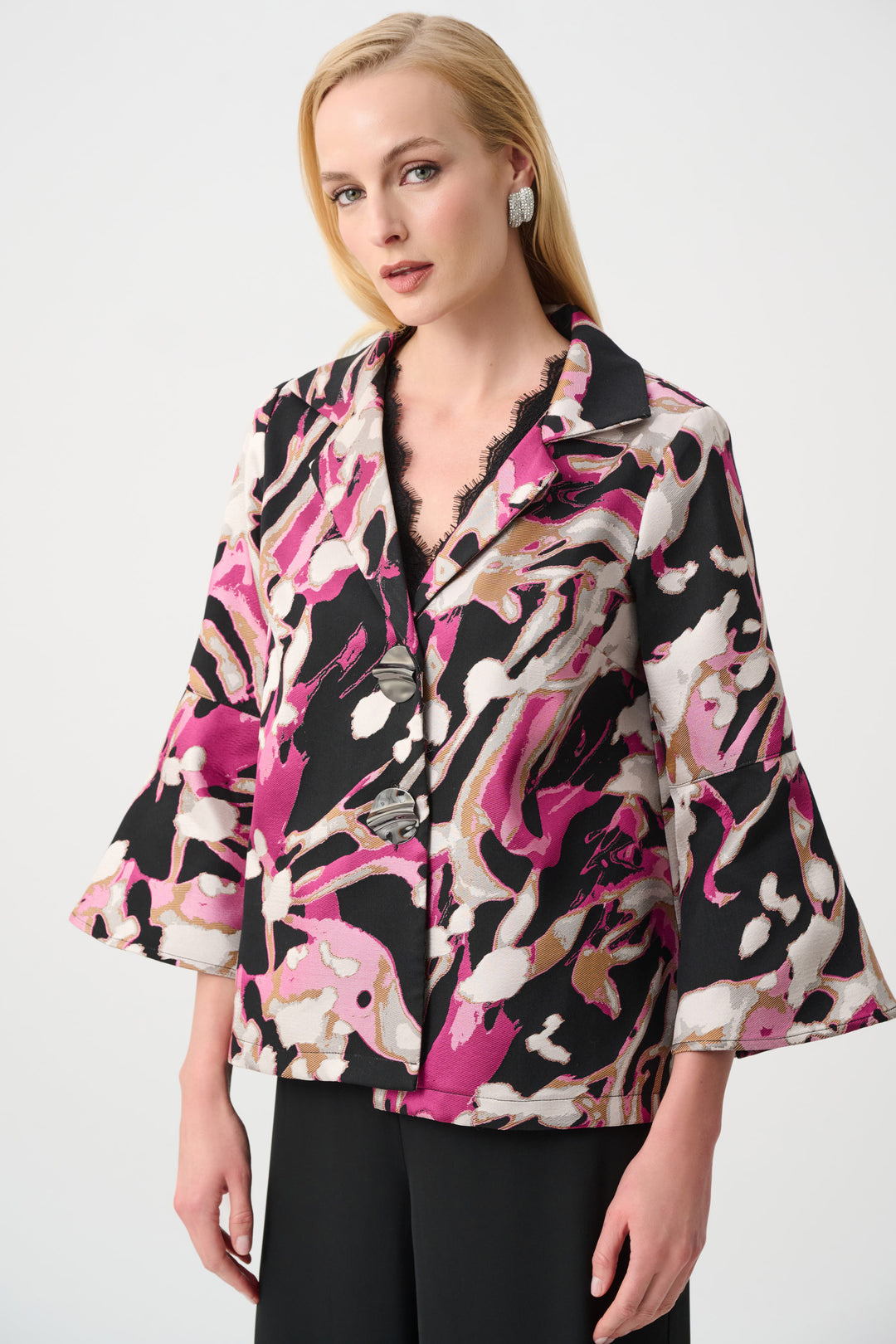 Jacquard Abstract Print Trapeze Jacket Style 263759