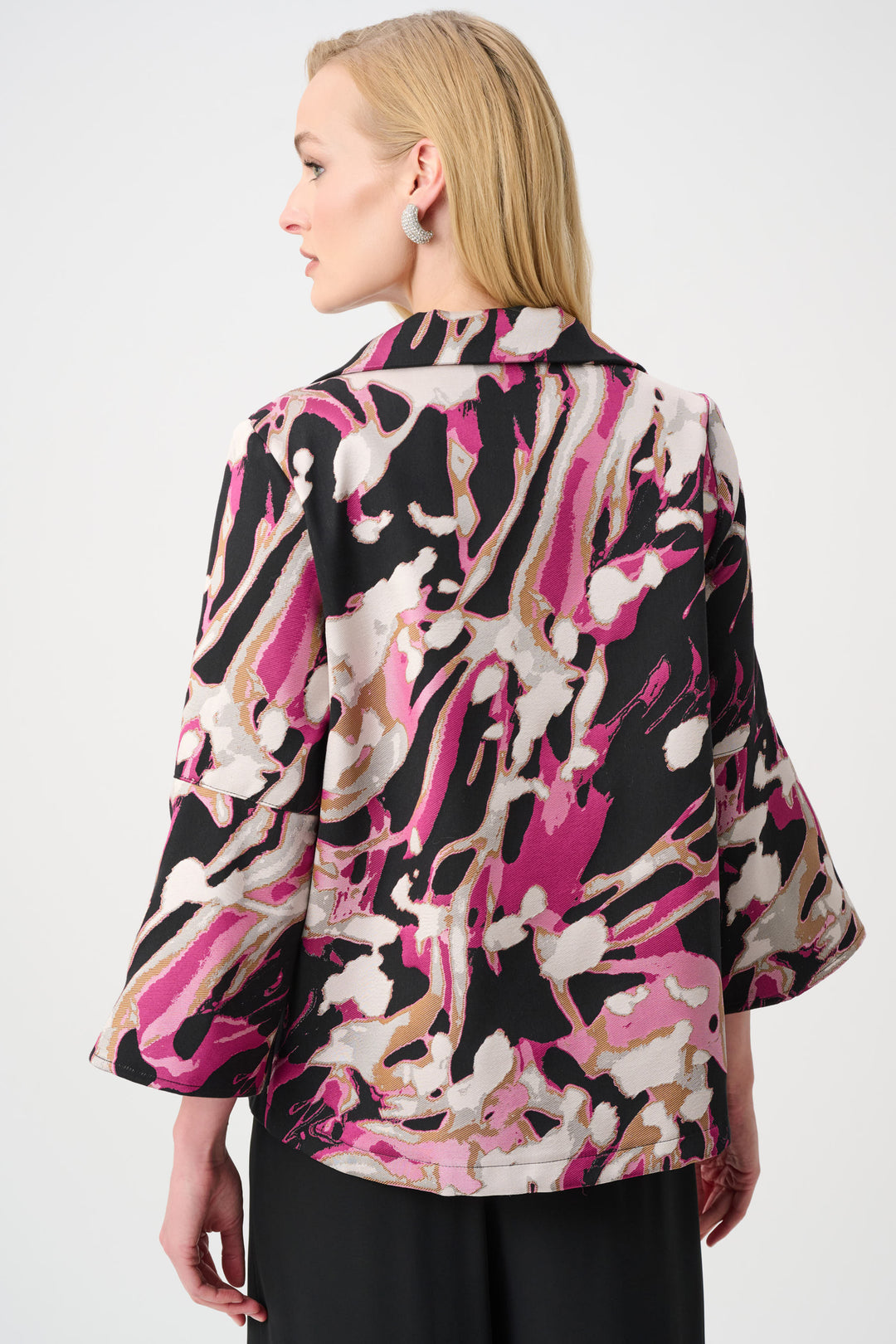 Jacquard Abstract Print Trapeze Jacket Style 263759
