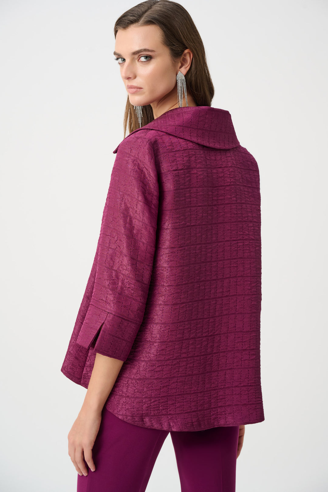 Textured Jacquard Notch Collar Swing Jacket Style 263760