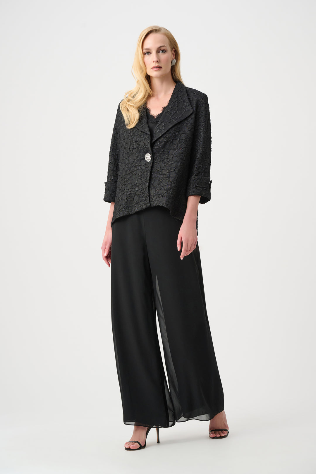 Lurex Textured Jacquard Lapel-Collar Trapeze Jacket Style 263761