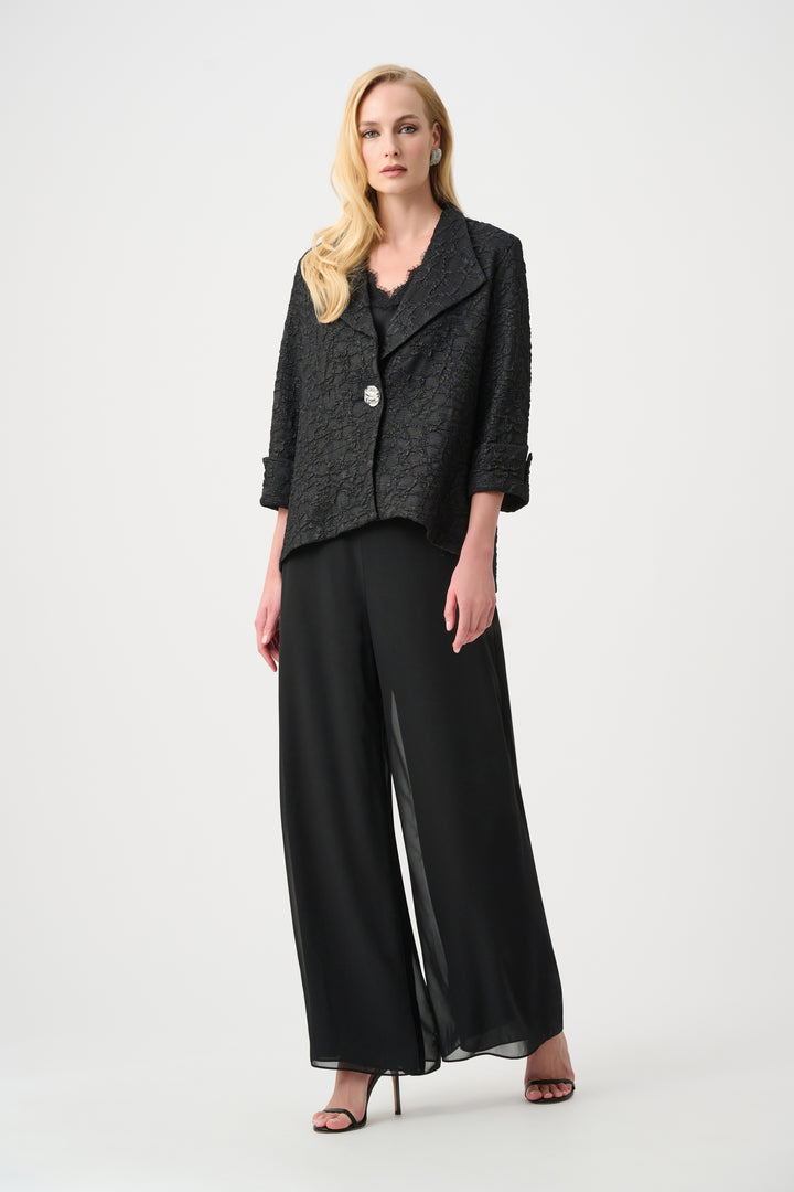 Lurex Textured Jacquard Lapel-Collar Trapeze Jacket Style 263761