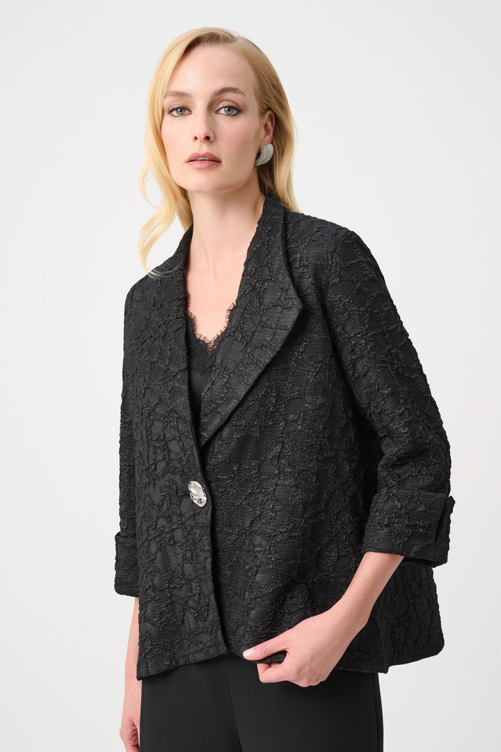 Lurex Textured Jacquard Lapel-Collar Trapeze Jacket Style 263761