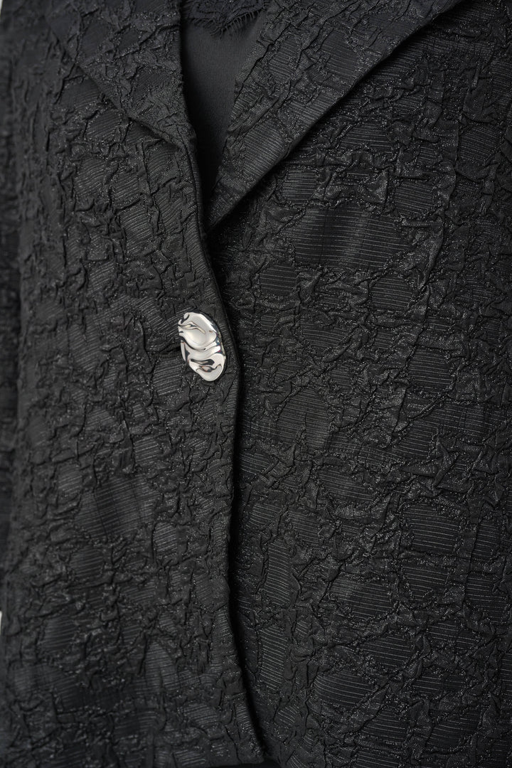 Lurex Textured Jacquard Lapel-Collar Trapeze Jacket Style 263761
