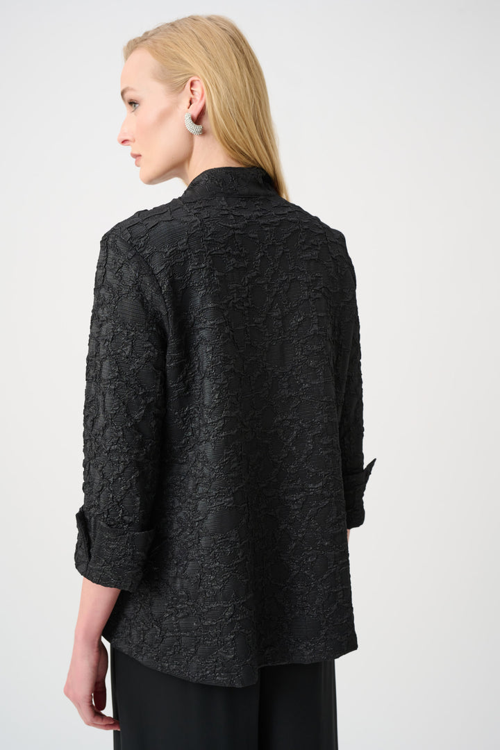 Lurex Textured Jacquard Lapel-Collar Trapeze Jacket Style 263761