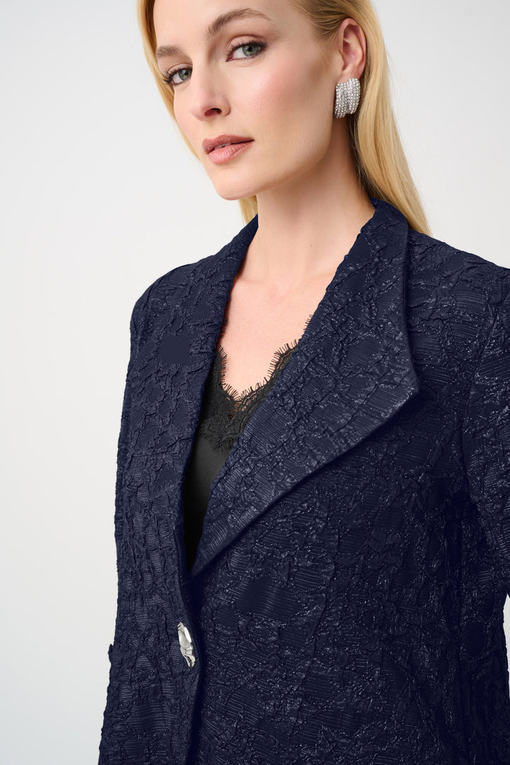 Lurex Textured Jacquard Lapel-Collar Trapeze Jacket Style 263761