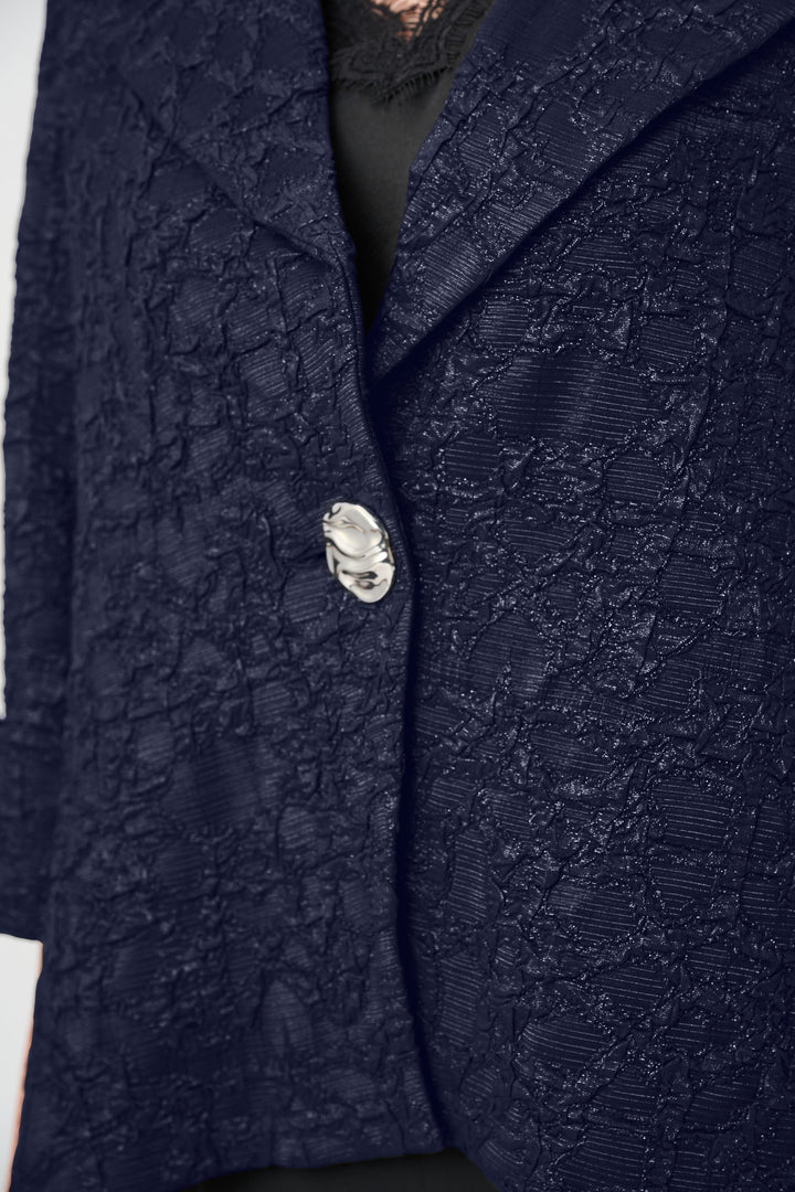 Lurex Textured Jacquard Lapel-Collar Trapeze Jacket Style 263761