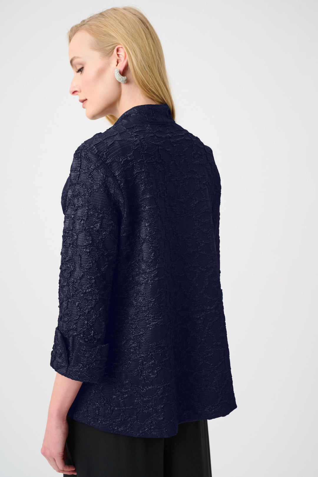 Lurex Textured Jacquard Lapel-Collar Trapeze Jacket Style 263761