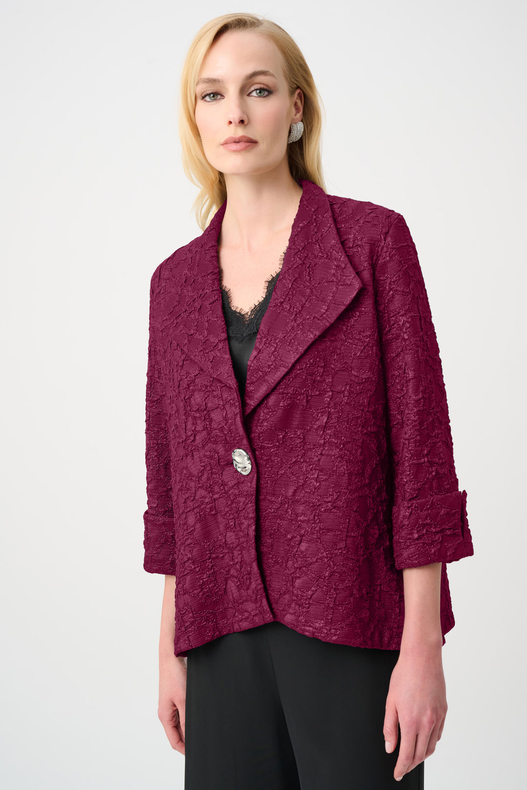 Lurex Textured Jacquard Lapel-Collar Trapeze Jacket Style 263761