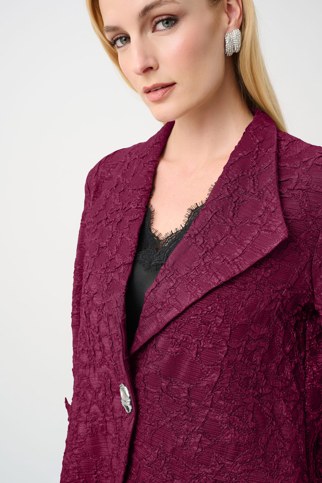 Lurex Textured Jacquard Lapel-Collar Trapeze Jacket Style 263761