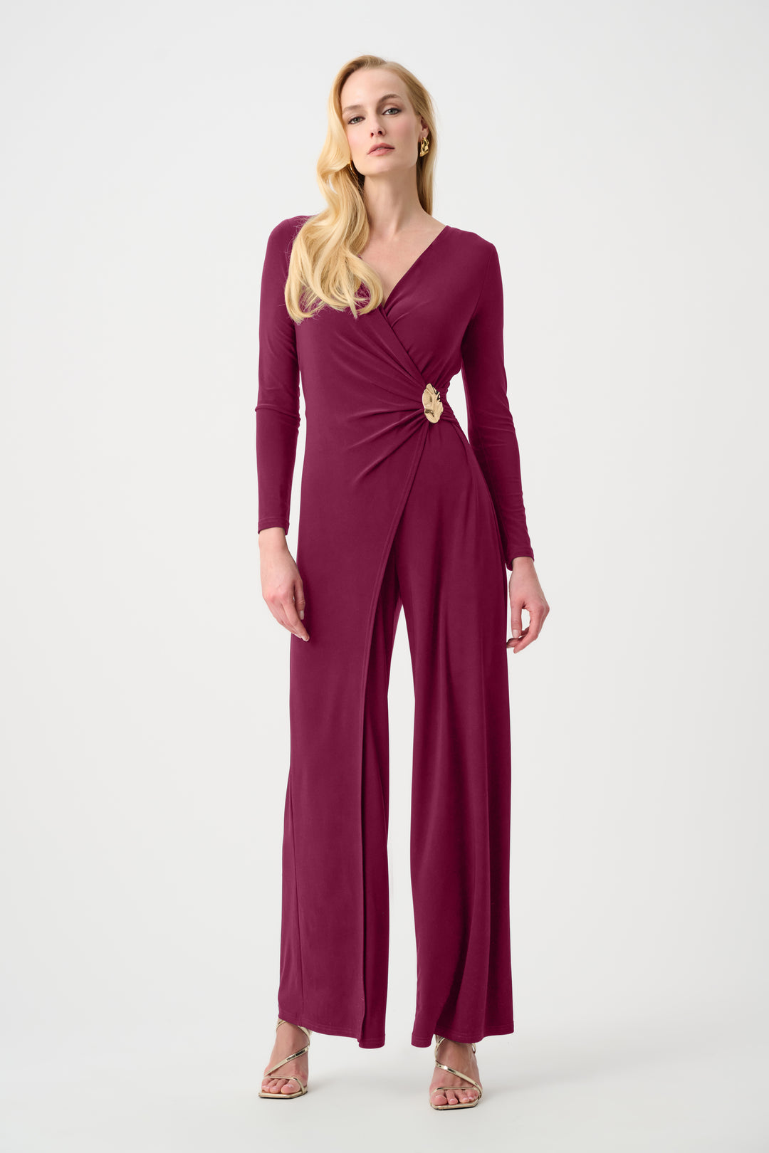 Silky Knit Wide Leg Wrap Jumpsuit Style 263763