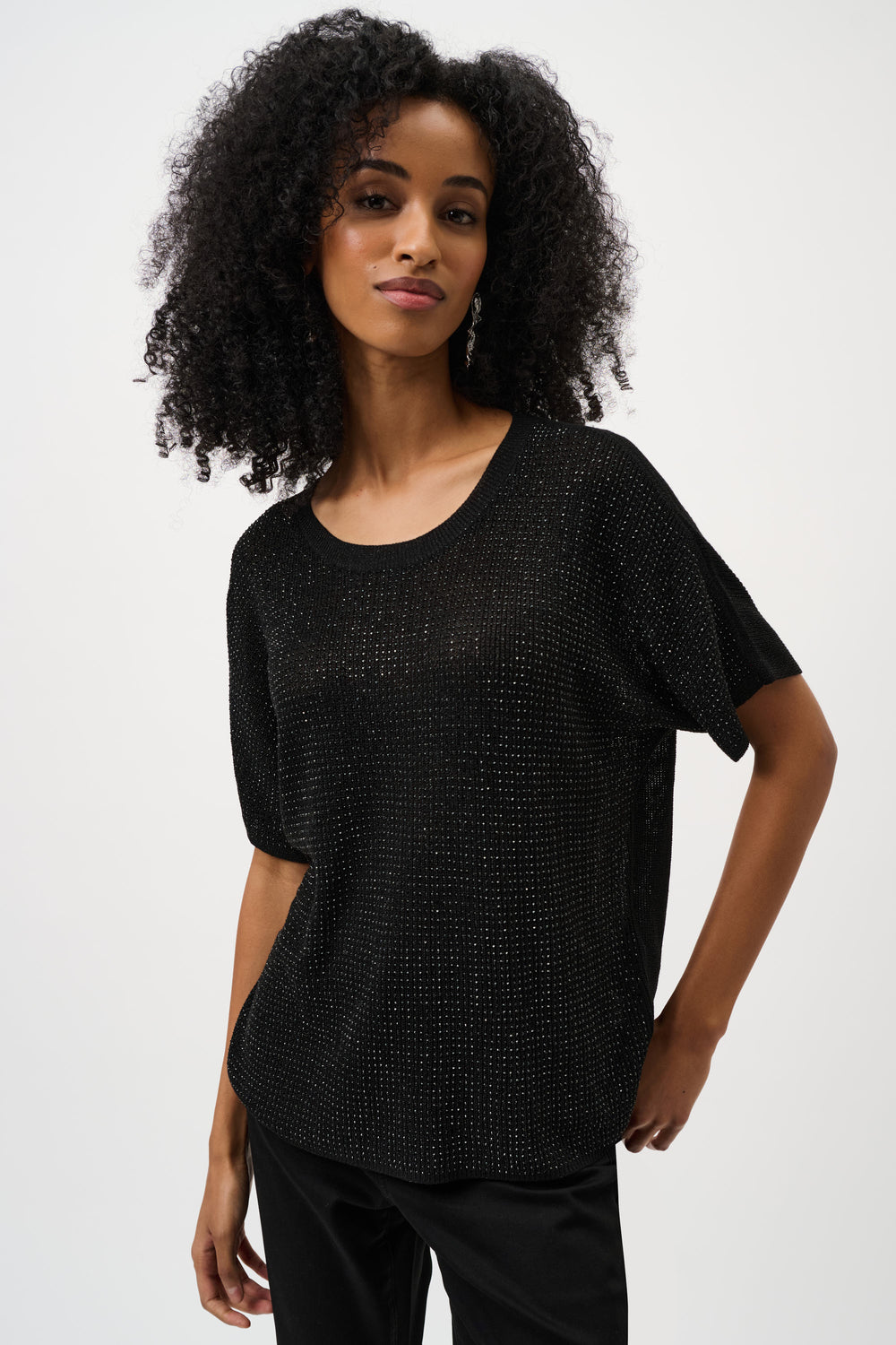 Joseph Ribkoff Metallic Knitted T-shirt with Rhinestones – view 4