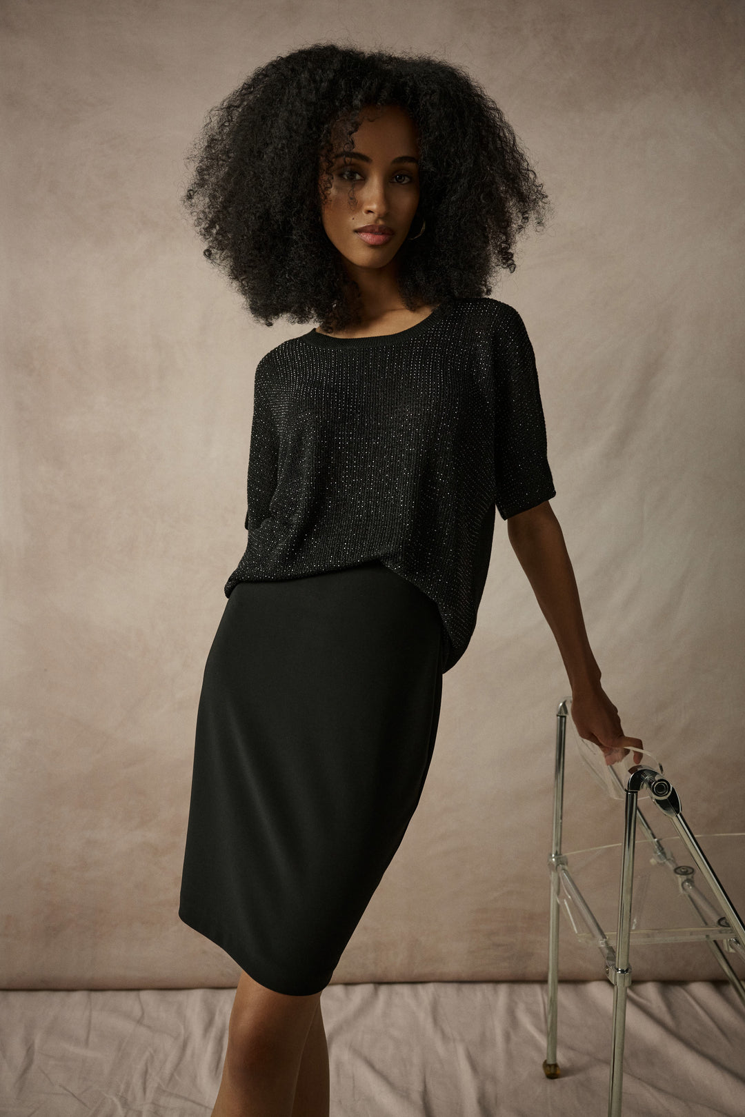 Metallic Knitted T-shirt with Rhinestones - Core Colours 263900