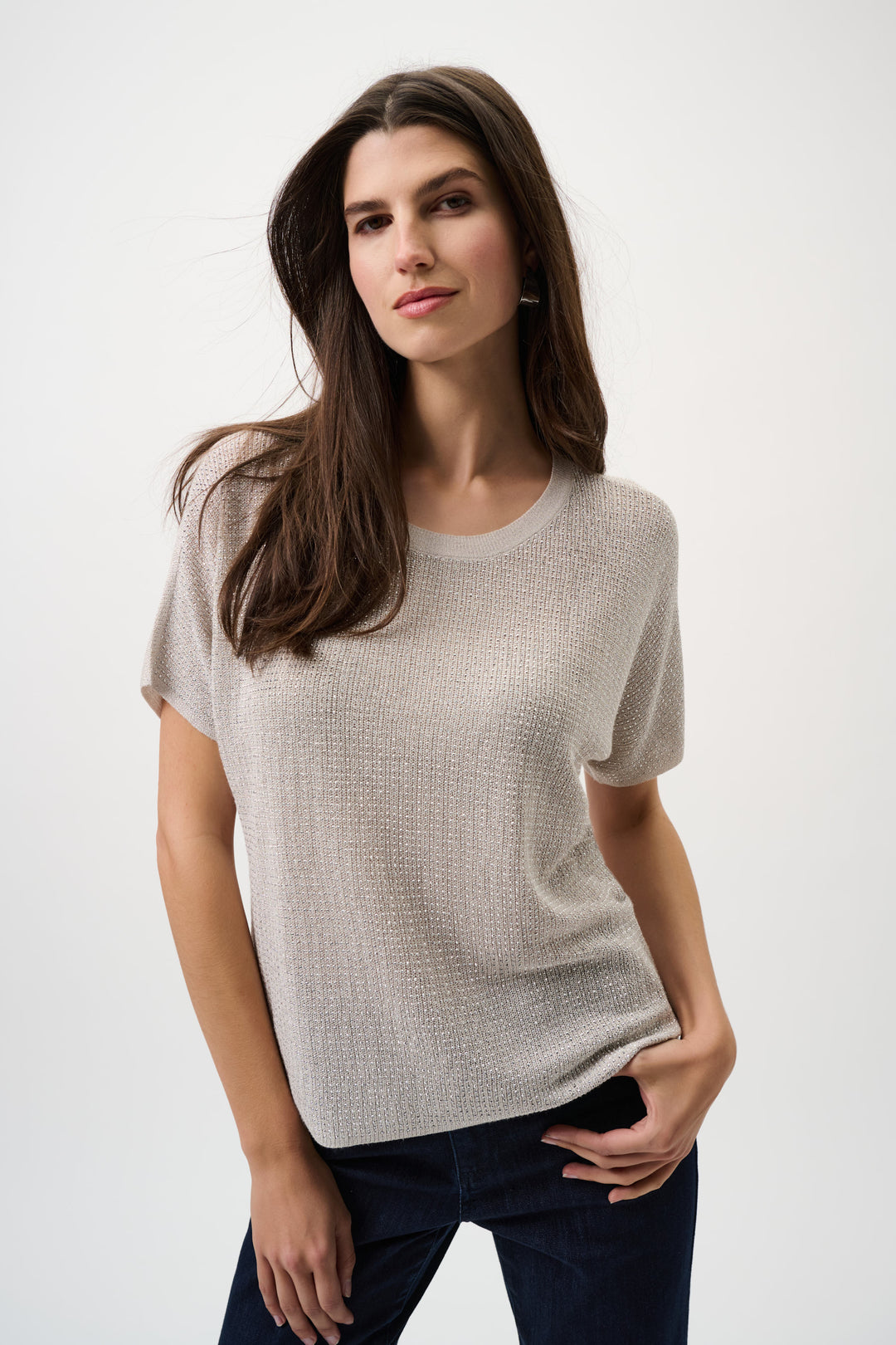 Metallic Knitted T-shirt with Rhinestones - Core Colours 263900