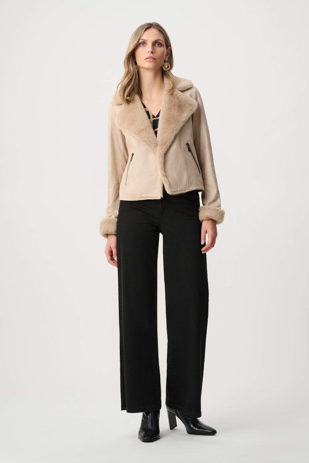 Foiled Faux Suede Jacket With Faux Fur Collar Style 263909