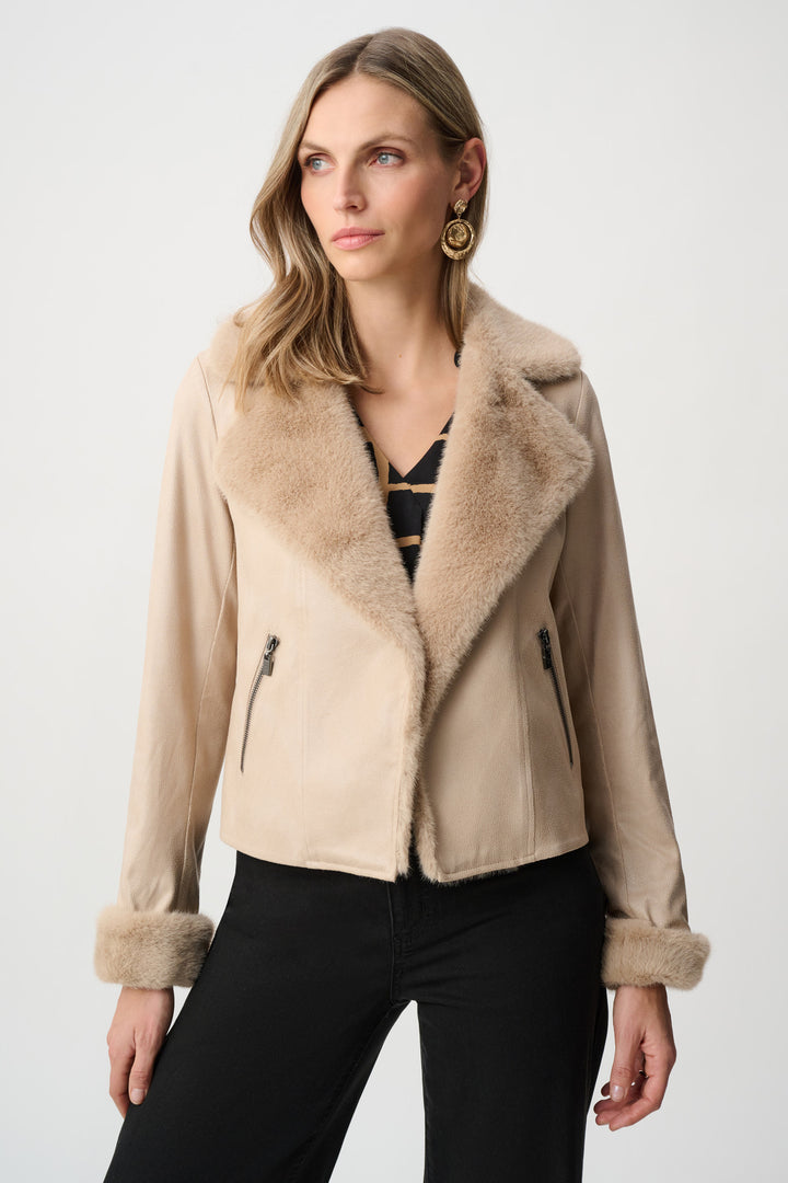 Foiled Faux Suede Jacket With Faux Fur Collar Style 263909
