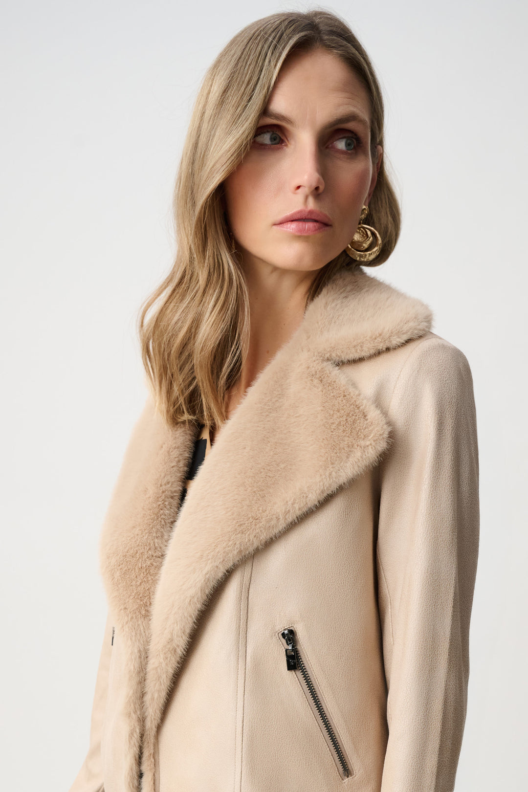 Foiled Faux Suede Jacket With Faux Fur Collar Style 263909