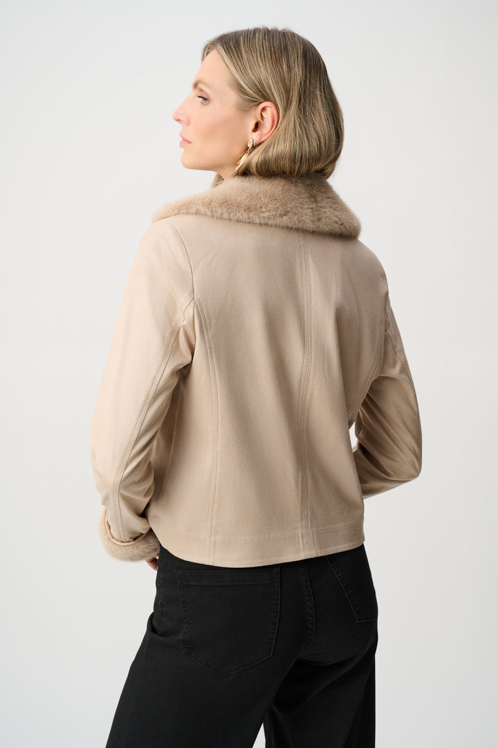Foiled Faux Suede Jacket With Faux Fur Collar Style 263909
