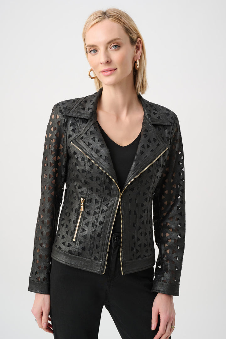 Foiled Faux Suede And Mesh Moto Jacket Style 263910