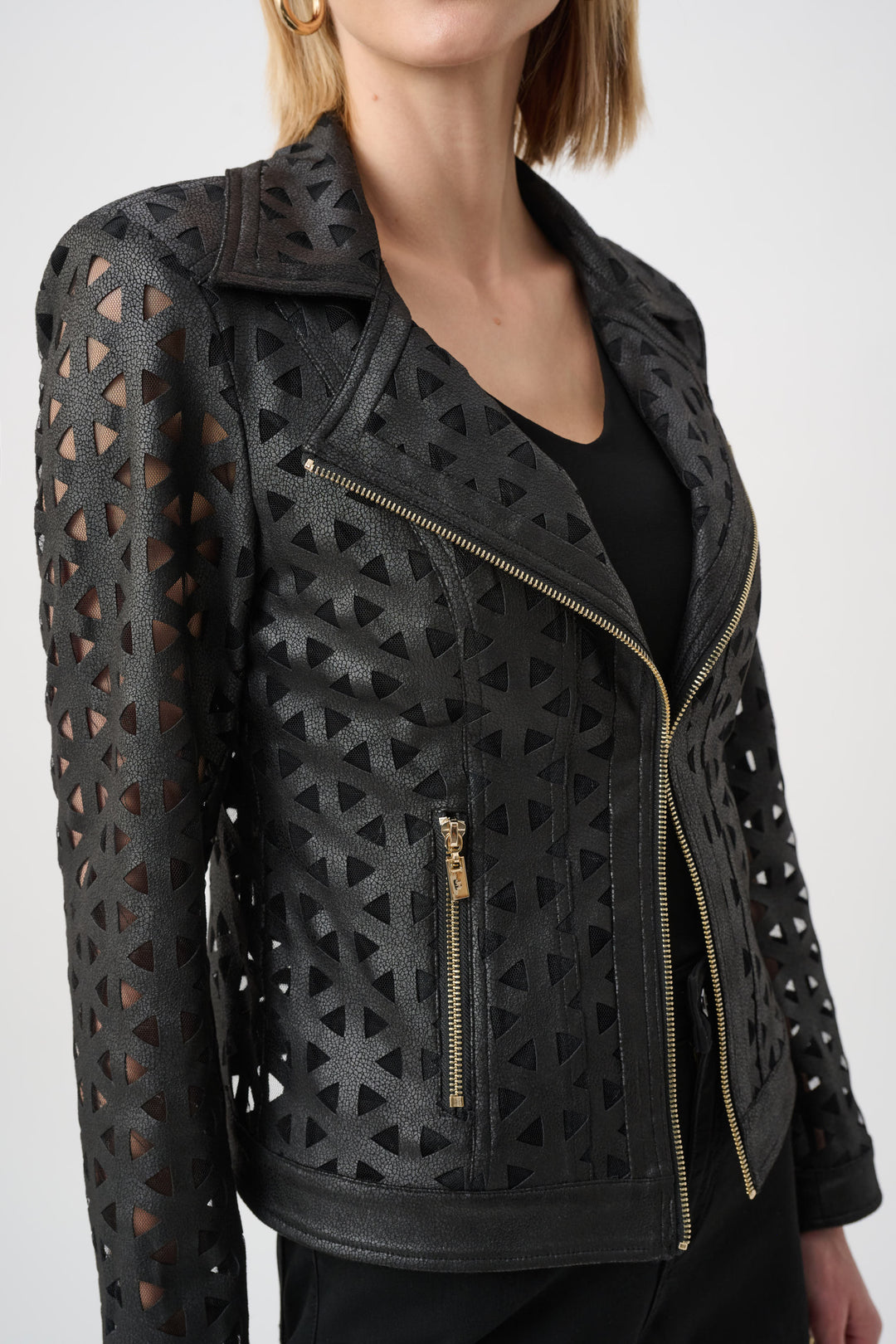 Foiled Faux Suede And Mesh Moto Jacket Style 263910